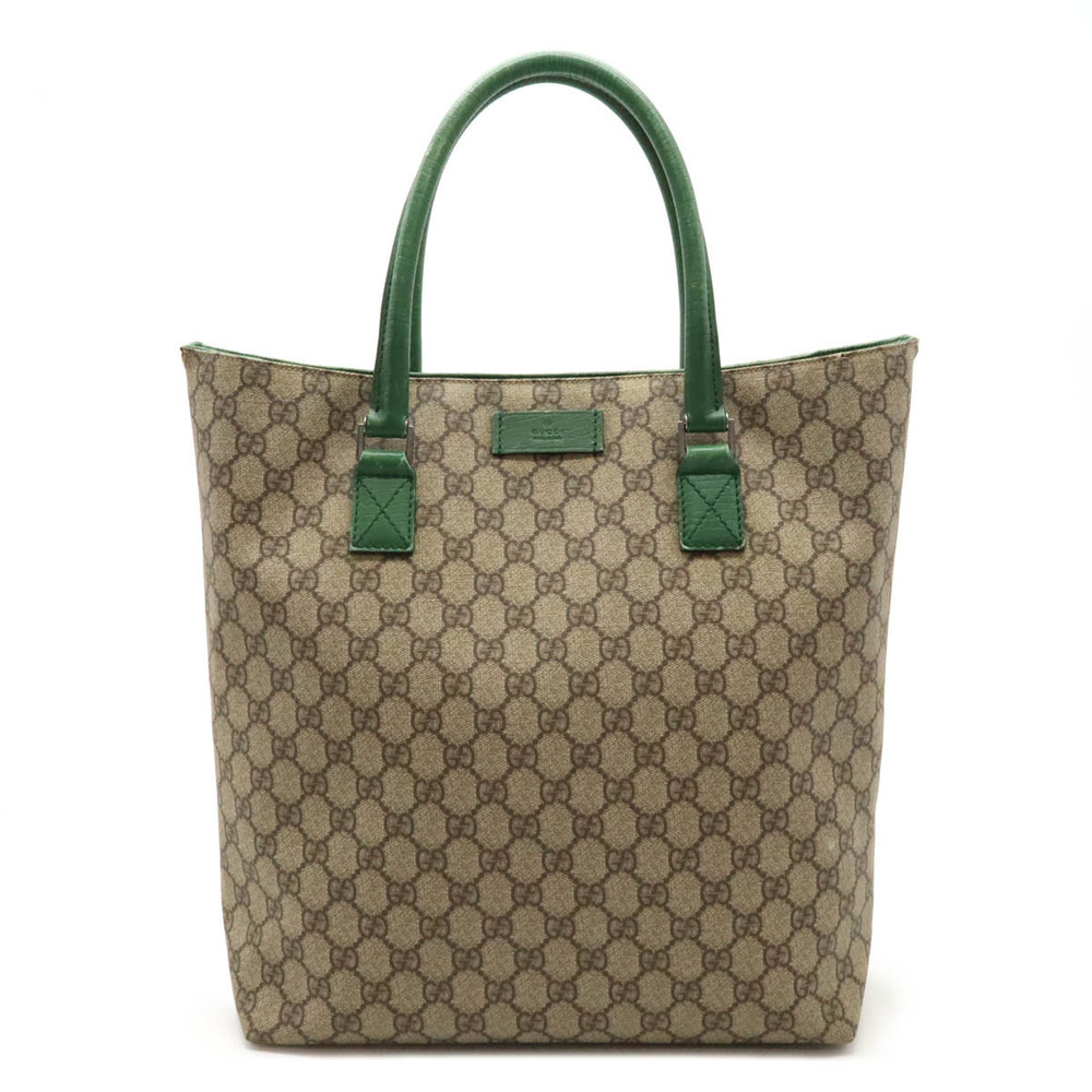 Gucci GG Supreme Plus Tote Bag Shoulder Leather Beige Brown Cream Green